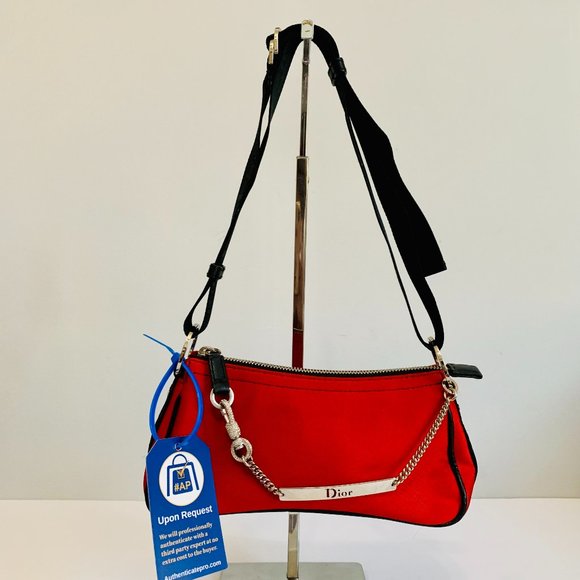 DIOR HARDCORE SWAROVSKI SHOULDER OR CROSSBODY BAG RED AND BLACK MADE IN ITALY - Picture 1 of 16